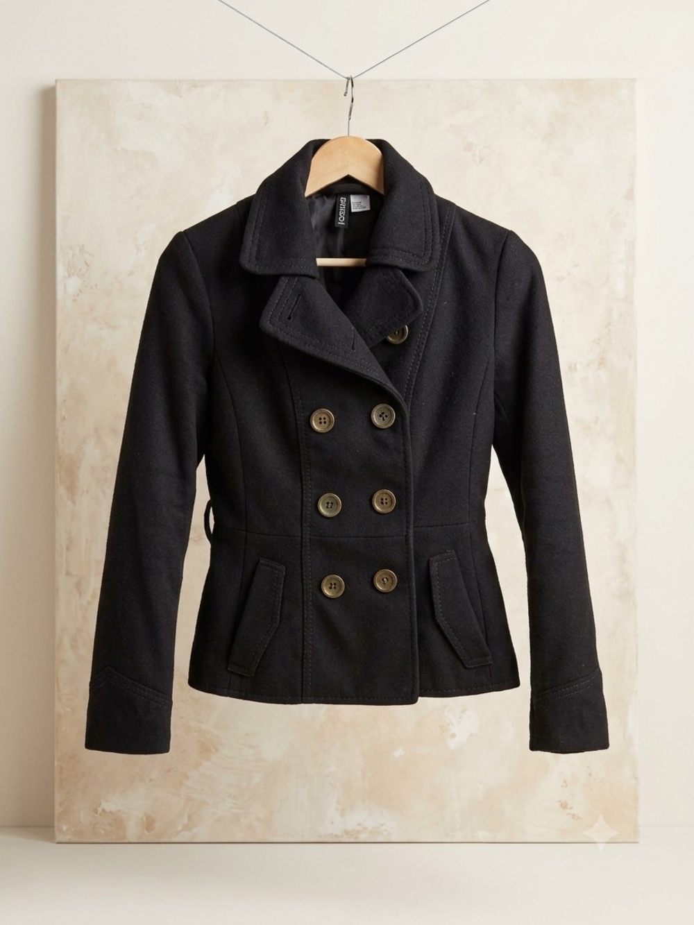 H&M Black Double-Breasted Peacoat Jacket
